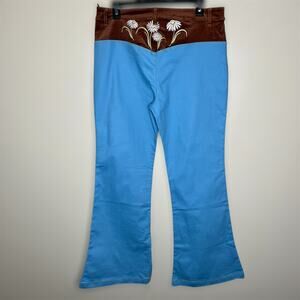 Unique Vintage x Smiley Flare Jeans LG 10/12 Corduroy Floral Hippie Western Blue